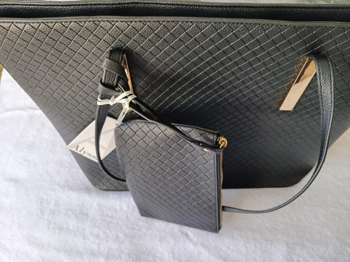 Alyssa Handbag Purse Shoulder Bag Tote Handbag Wristlet Black NWT