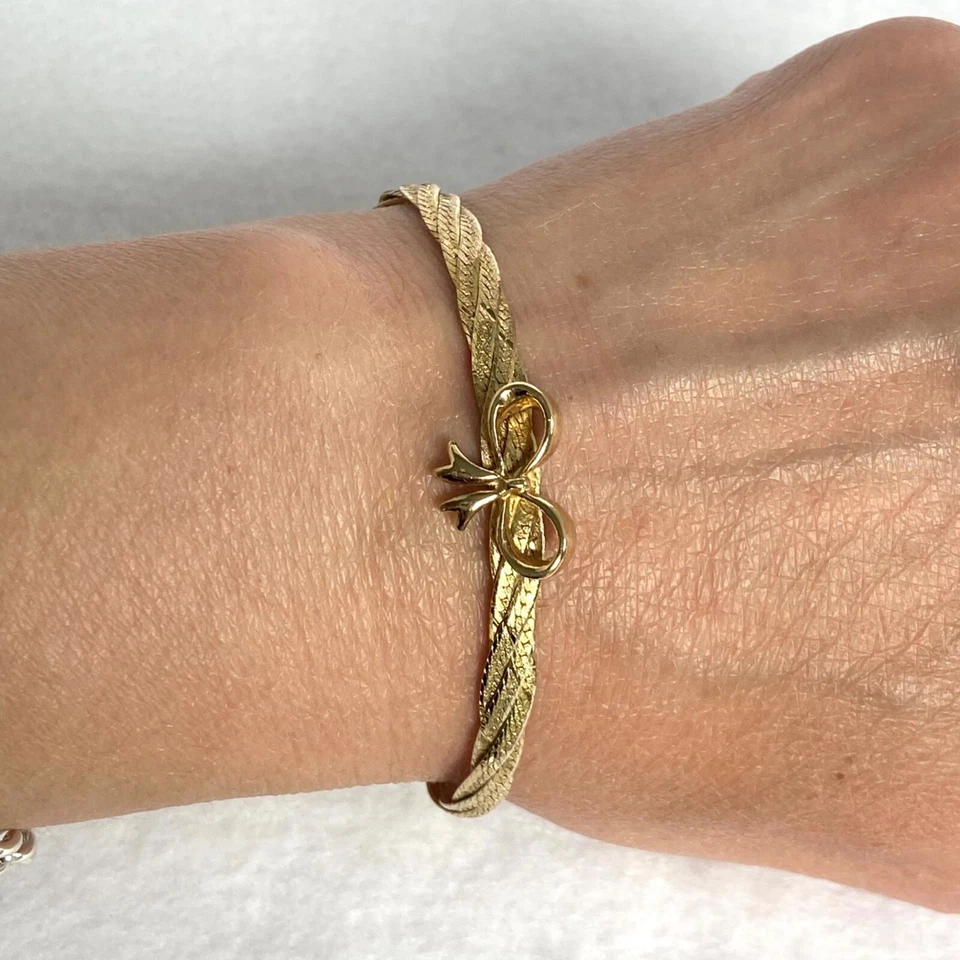 Juego de collar y pulsera de espiga con arco de Italia 925 plata esterlina Vermeil de oro Foto 2 de 4