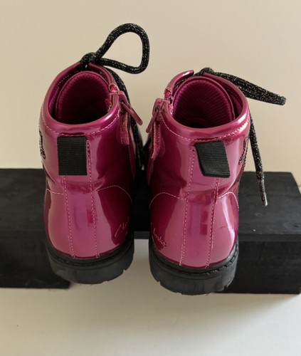 Clarks Girls Metallic Pink Boots w/Stars, Lace Up Front & Side Zippers Size 33 - Picture 4 of 14