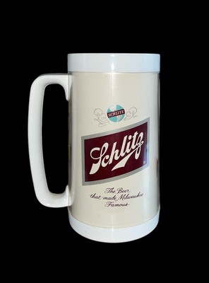 SCHLITZ STEIN BEER MADE MILWAUKEE FAMOUS VINTAGE THERMO SERV PLASTIC MUG USA.