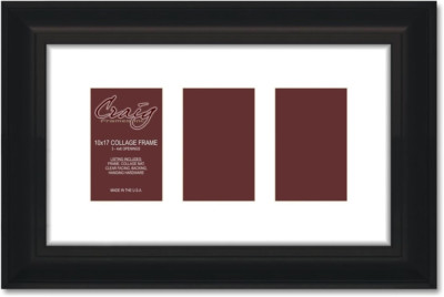 21834700BK 10 by 17-Inch Black Picture Frame, Single White Collage Mat with 3-4 