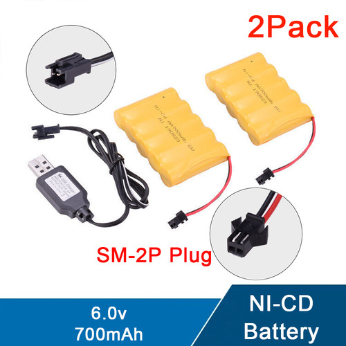 ZYGY 2PCS 6.0V 2800mah AA Batterie Rechargeable SM-2P Plug avec câble de Chargement USB pour TB141 TB142 DE37 RC Voiture Jouet Voiture Batterie télécommande excavatrice Voiture