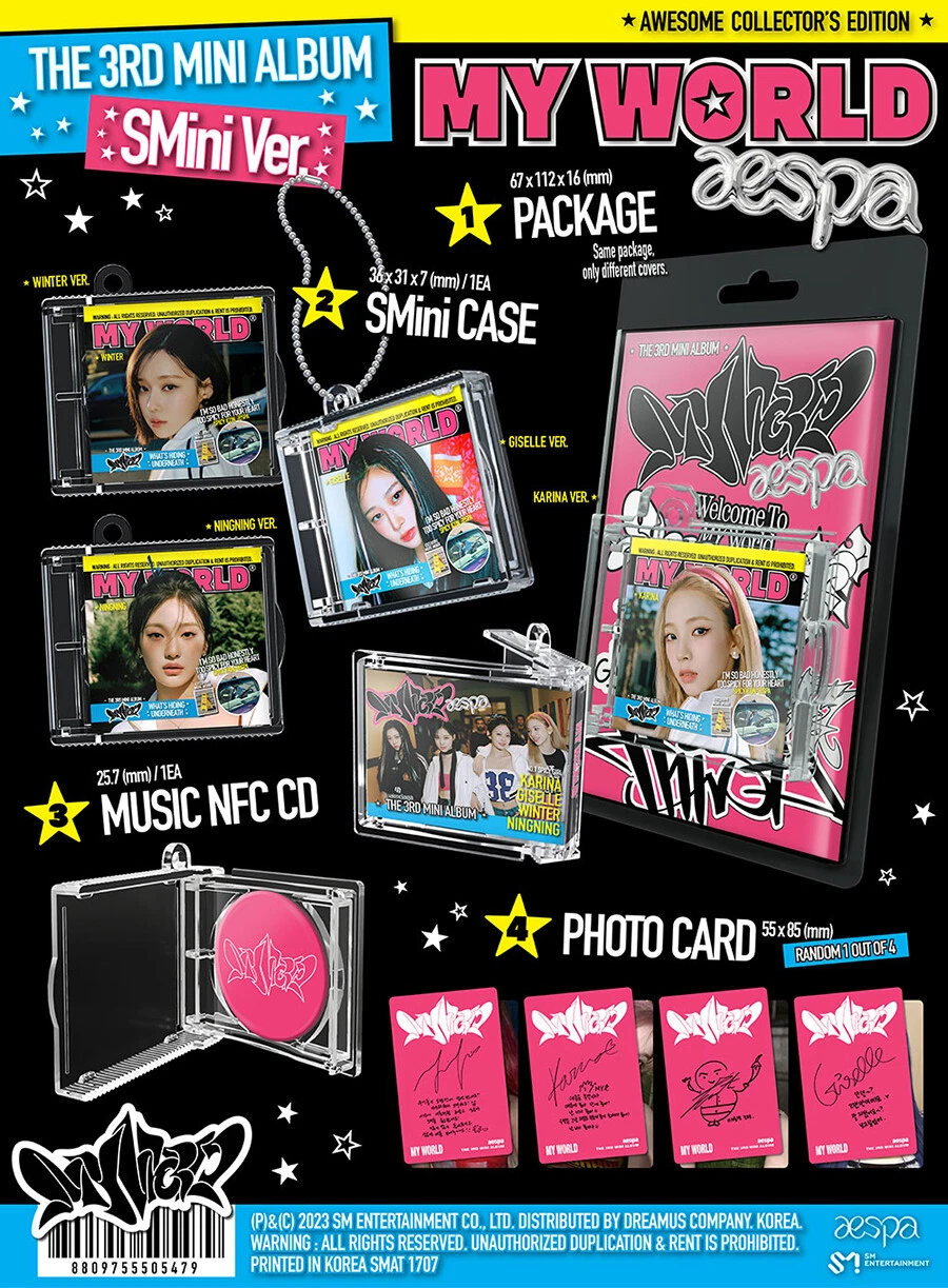 AESPA [MY WORLD] 3rd Mini Album SMINI Ver / NFC CD+Ball Chain+Card