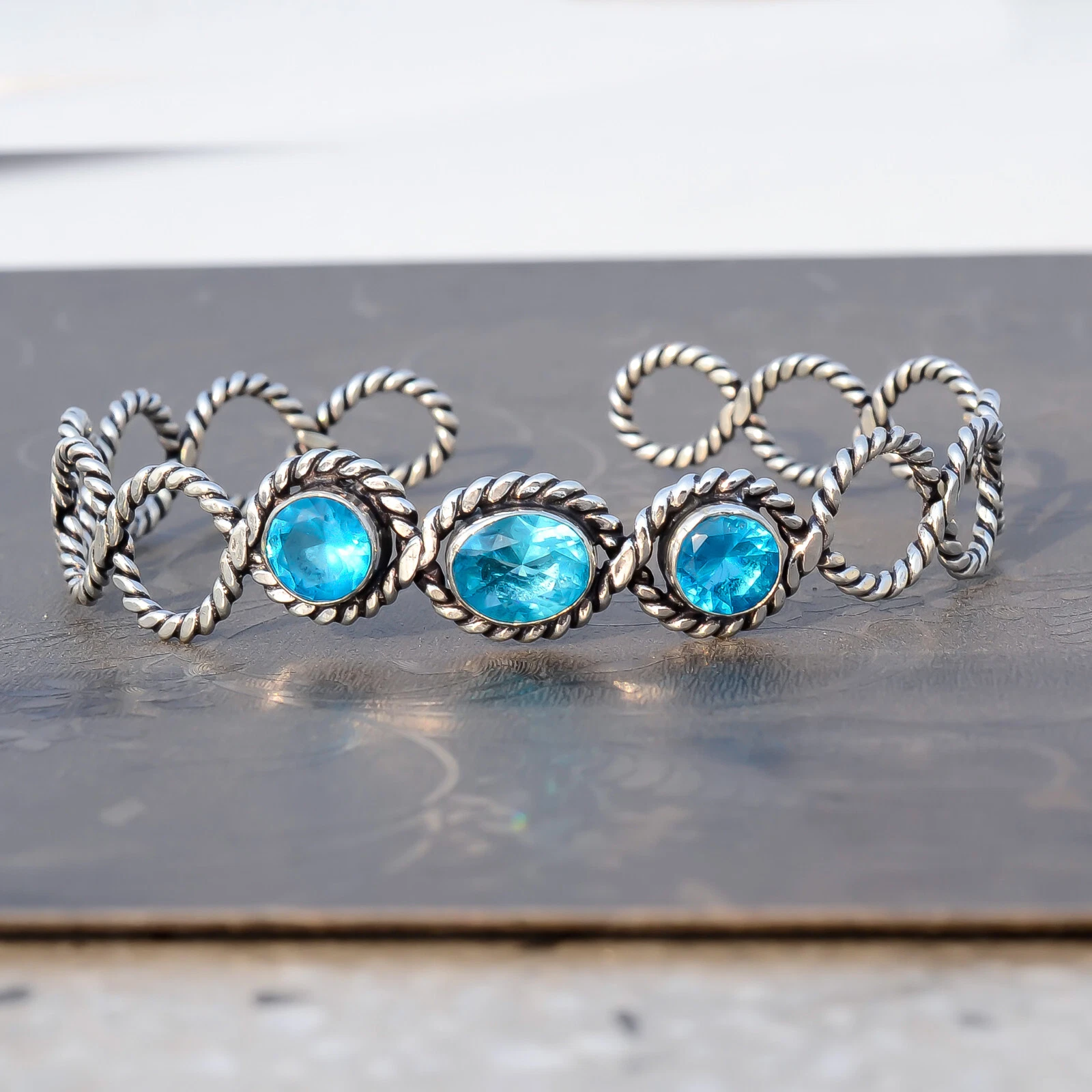 VALENTINO Bracciale in argento sterling 925 con pietre preziose topazio blu svizzero per regalo compleanno