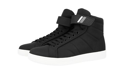 PRADA HIGH-TOP SNEAKERS SHOES 4T3178 BLACK WHITE