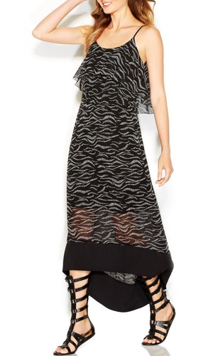 Kensie Black Layered Printed Ruffled Hi 