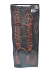 Vintage Vito Rufolo Brown Leather Woven Button Suspenders