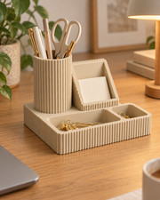 Desk Organizer with Pen Holder, Modern Ribbed Office Desk Organizer