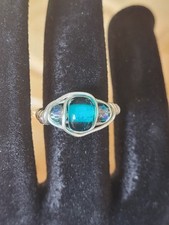 3stone Setting Wire Wrapped Handmade Ring With Blue Glass Beads