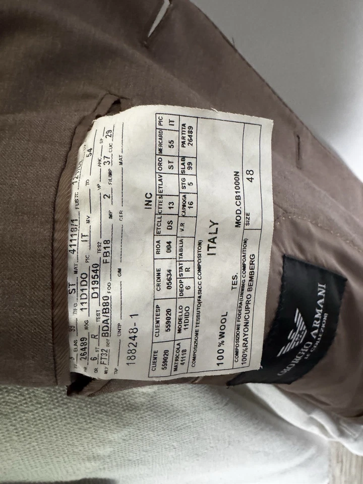 Giorgio Armani veste de costume marron laine uni T48 revers cranté 3 boutons - Photo 4/4