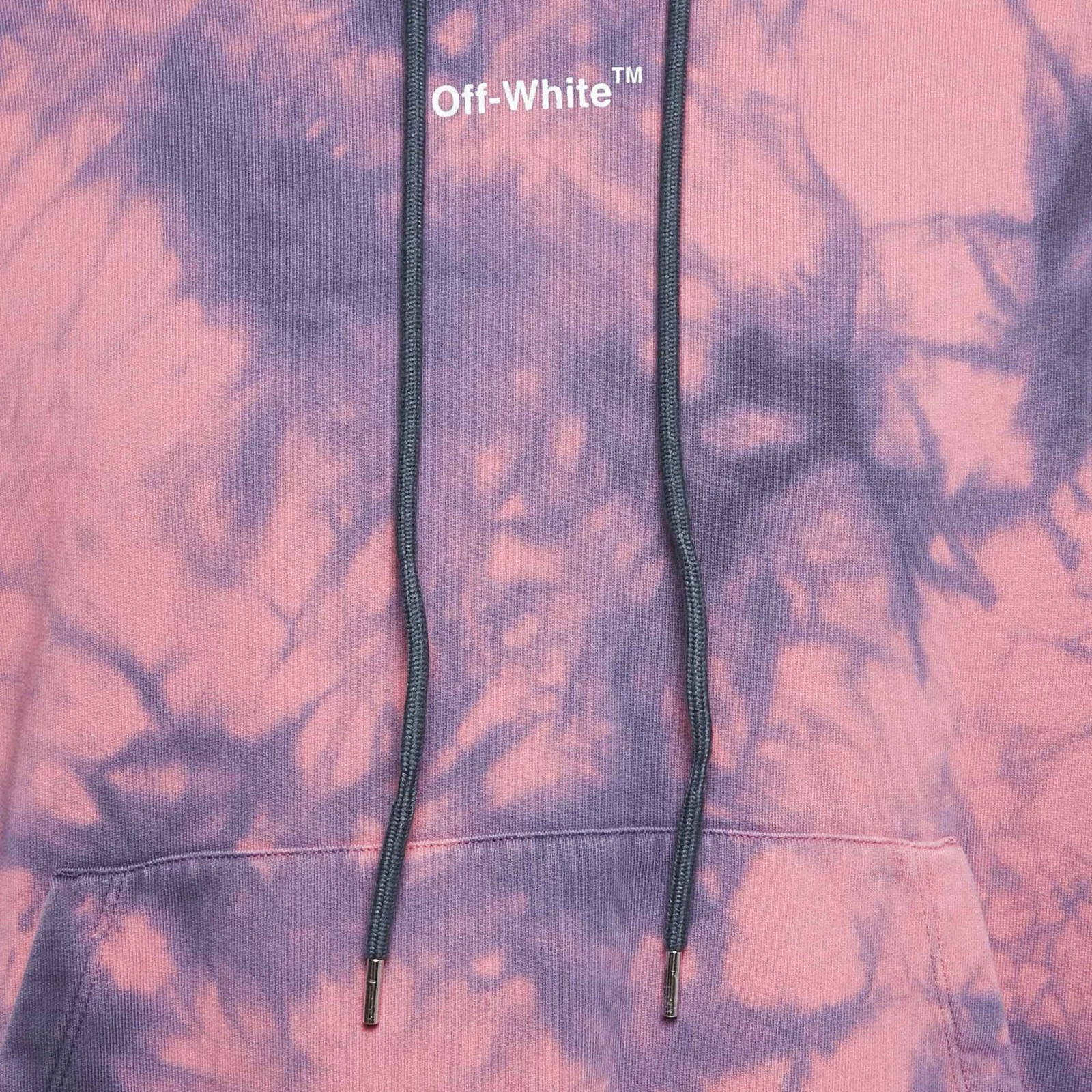 Felpa con cappuccio Off White rosa blu stampa logo tie dye cotone L