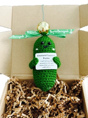 Handmade Crochet Support Pickle - Christmas Tree Ornament in Gift Box