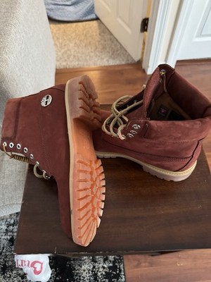 Timberland Men's Red Nubuck Ankle Boots Lace-Up Lug Rubber Sole Round Toe 10
