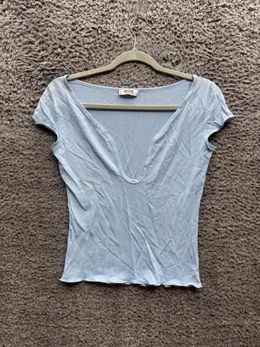 Moschino Cheap and Chic, Vintage Moschino Cheap And Chic Short Sleeve Crop Top Light Blue Womens Size 10