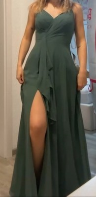 Elegantes Abendkleid Maxikleid Brautjunfernkleid Dunkelgrün, bodenlang Schlitz 