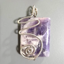Handcrafted Chevron Amethyst Pendant – Sterling Silver Wire – Artisan Stone