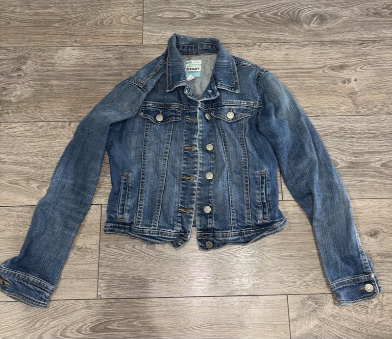 Y2K Fitted Denim Trucker Jacket Womens XS S Distressed Medium Wash Jean Jacket