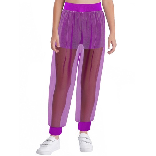 Girls Mesh Athletic Dance Pants With Builtin Shorts Workout Sports Trousers - Picture 19 of 48