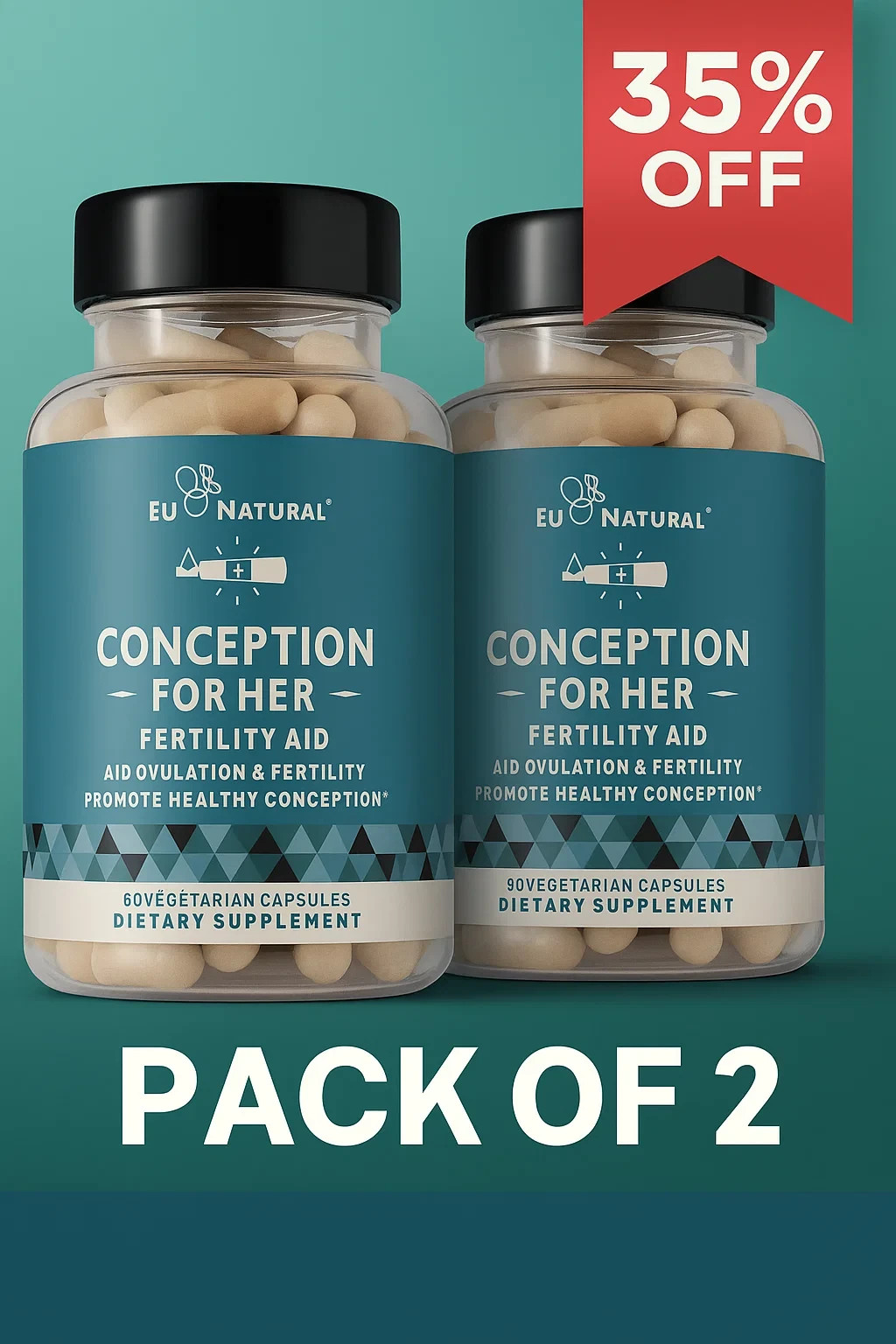 Conception for Her Fertility Aid & Multivitamin 60 Veggie Caps – 2 Pack New