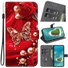 Butterfly Rose Flip Wallet Case For Various Phone Card Bag Stand Cover Luxury