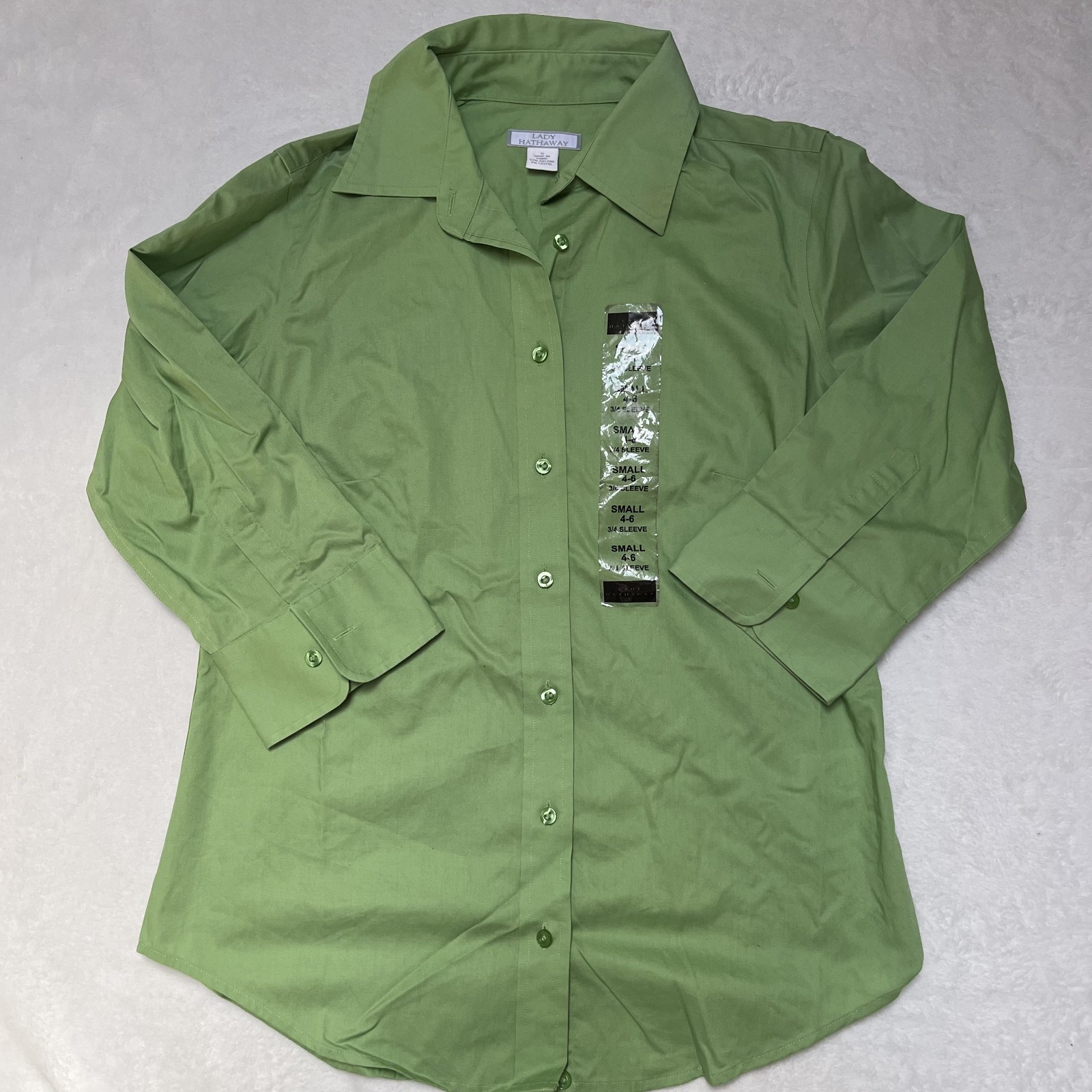 Lady Hathaway Womens Large Solid Collar Button Up 3/4 Sleeve Cotton Size S