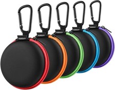 5-Pack Earphone Carry Case, Small Round Pocket Earbud Travel Carrying Case