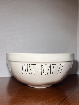 #ad #ad Rae Dunn Large Ceramic Mixing Bowl “JUST BEAT IT” Farmhouse Kitchen Baking White $49.99