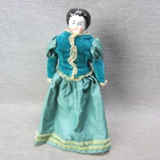 Antique China Head Doll Incised 0 on 10" Turquoise Cabinet Doll House Sz