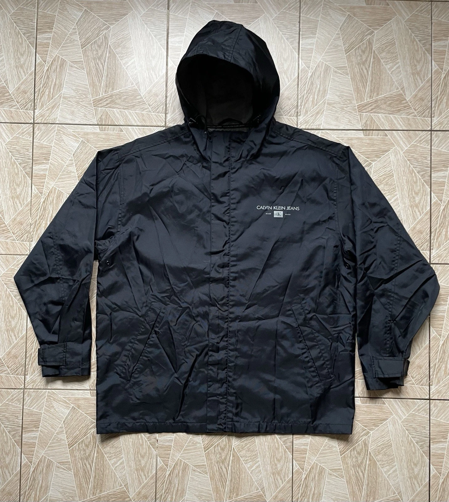 Vintage 90s Calvin Klein Jeans Anorak Jacket Nylon Hong Kong CK Logo L Black
