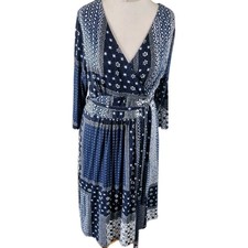 East Dress Uk14 Blue  Soft Jersey Patchwork Print 3/4sleeves Nwt Holiday Cruise 