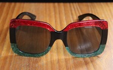 Authentic GUCCI Sunglasses Red Black  Green Glitter Oversized Logo Bee GG0083S