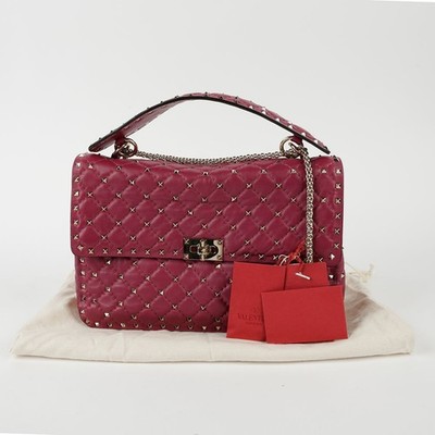 Valentino Burgundy Leather Rockstud Tote and Shoulder Bag