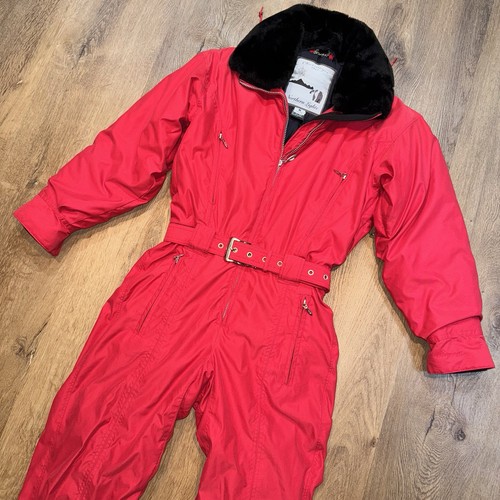 Obermeyer Skianzug Einteiler Schneeanzug Schneelatz Fell Vintage Red Apres Damen 6 Petite