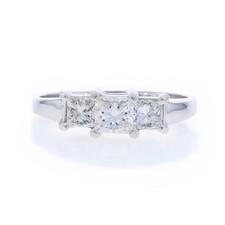 White Gold Diamond Three-Stone Engagement Ring - 14k Princess .92ctw