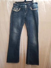 Vigoss Womens Jeans Size 9/10 Length 33 Bootcut Blue Denim Thick Stitch