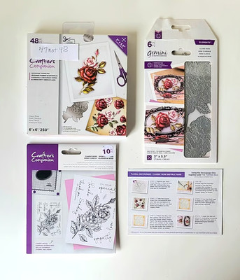 Crafters Companion 3 Piece Classic Rose Decoupage Topper Pad, Dies, Stamp Set