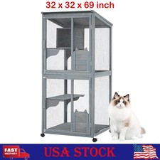 Catio Outdoor Cat Enclosure with Cabinet 4-Tier Large Indoor Wooden Cat House