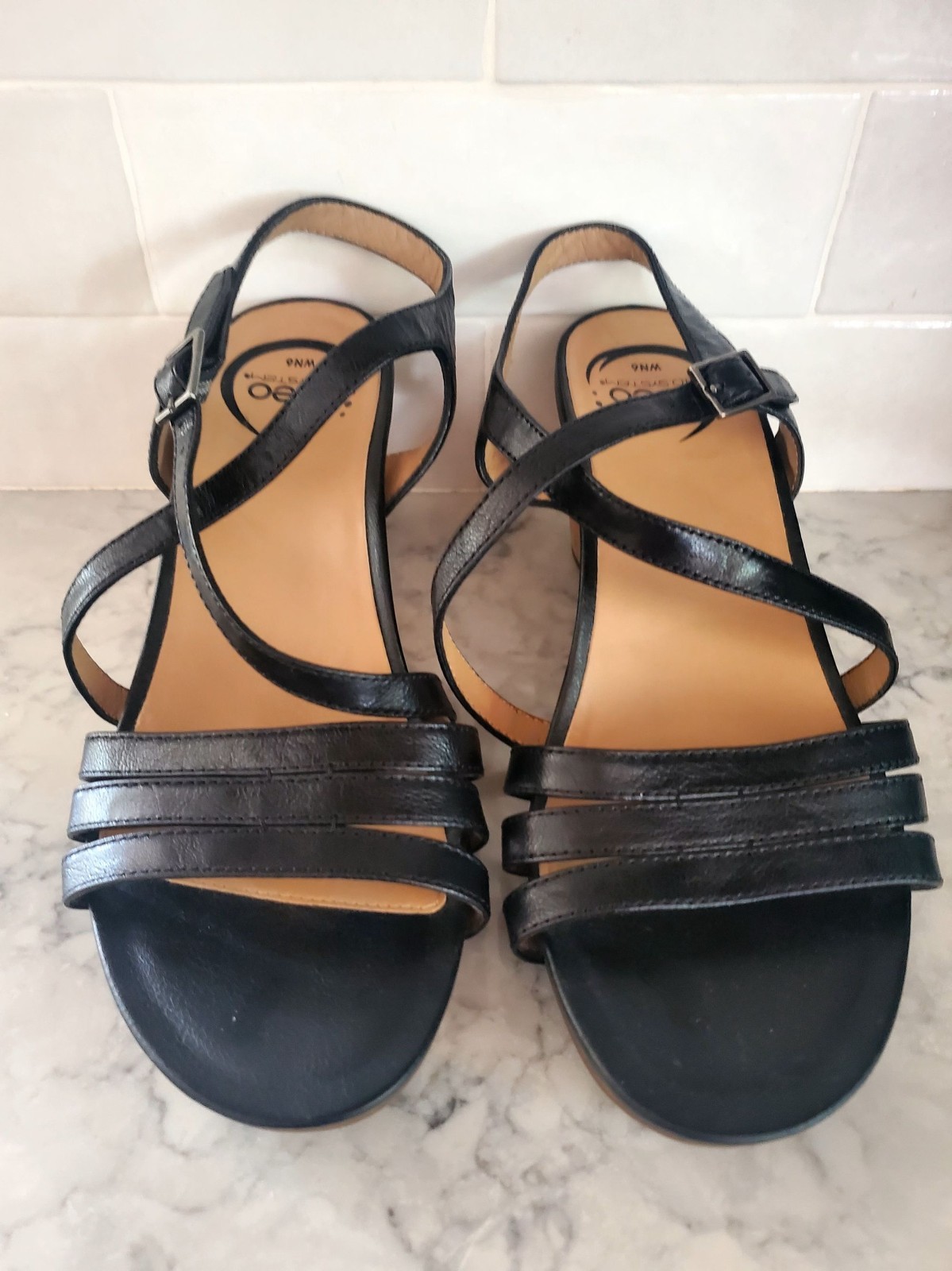 APL Sandali Abeo Bio System neri in pelle con zeppa sughero e cinturini regolabili misura 6