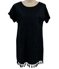 Madewell Shift Dress XS Black Linen Cotton Tassel BOHO Party Wedding Guest