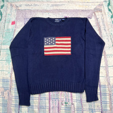 90 s Polo Ralph Lauren Navy Sweater US Flag Size L