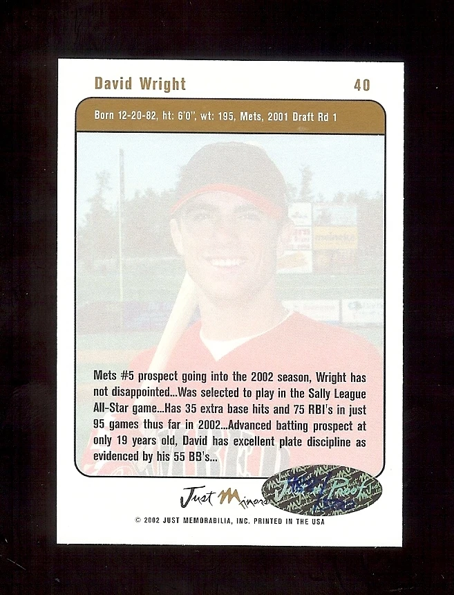 DAVID WRIGHT New York Mets 2002 Certified AUTOGRAPH #d Rookie RC xx/500 - Image 2 of 2