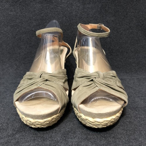 EARTHIES Shoes Womens 9.5 Sonzi Fern Green Nubuck Leather Wedge Platform Sandals - Picture 2 of 10