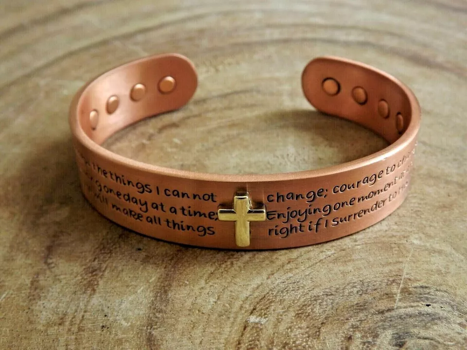 Brazalete magnético de cobre puro de oraciones cruzadas para terapia del dolor de artritis brazalete energético Foto 3 de 4