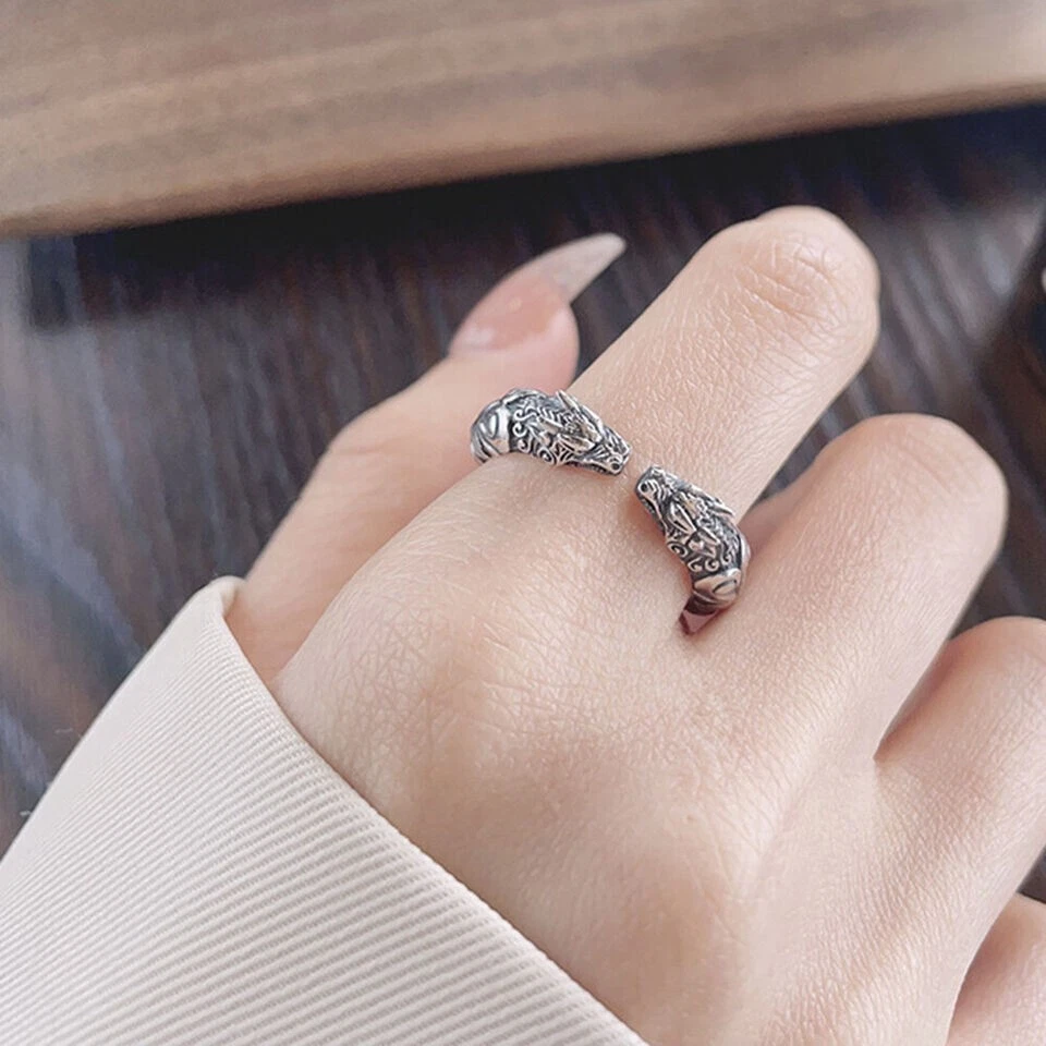 Women's Men's Ring Vintage Chinese Dragon Blessing Dragon Ring - - Image 4 of 4