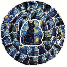 10pcs Black Cat Art Stickers- Scrapbooking Journal, DIY Crafts Card Making