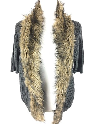 Fur Collar Fuzzy Faux Fur Cardigan Short Sleeve Fuzzy Collar