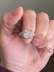 Authentic ELLE Rose Gold Plated Sterling Silver Ring w/ Asscher Cut 9mm & Pink