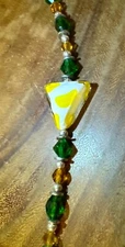 Yellow White Green 8” Bracelet Stunning Glass And Crystal Silver Tone