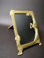 ALTER MESSING RAHMEN MIT SPIEGEL*FRAUENAKT*IM JUGENDSTIL*VINTAGE*