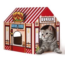 Cardboard Cat House with Scratcher/Catnip16.5''x12''x15'' Kitty Burger Shop f...